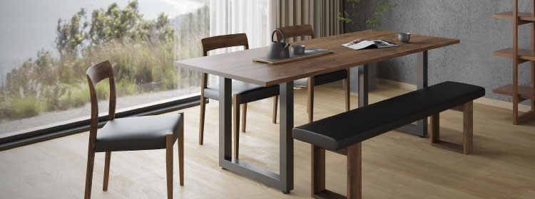 北欧デザインを取り入れたブランドのスタイリッシュなラインと無垢素材を組み合わせた高級角テーブル・長方形テーブルが、洗練と実用性を両立する空間を生む