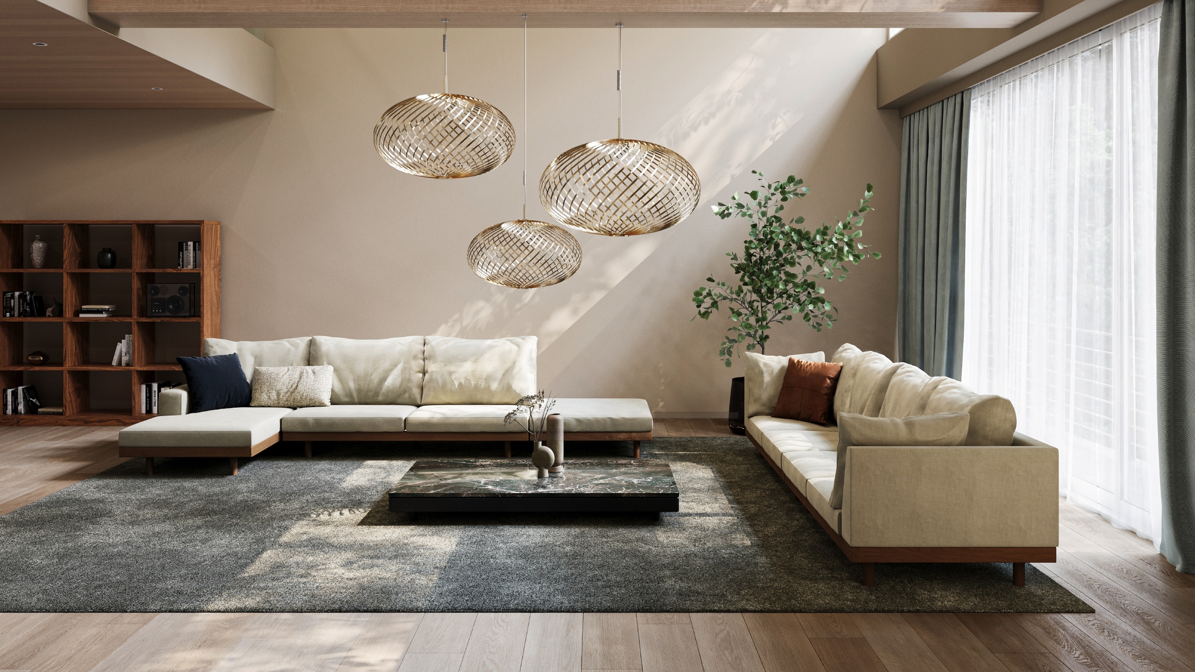 開放感のあるローソファのリビング